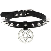 Star Pendant Leather Choker w/ Studs