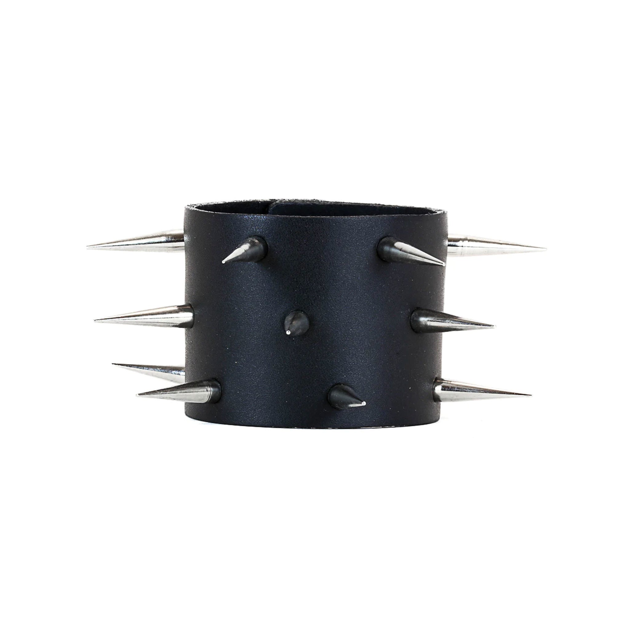 3 Rows Slim Spikes Wrist Cuff W Snaps