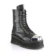 Chrome Metal Toe Cap Platform Lace-Up Ankle Boot