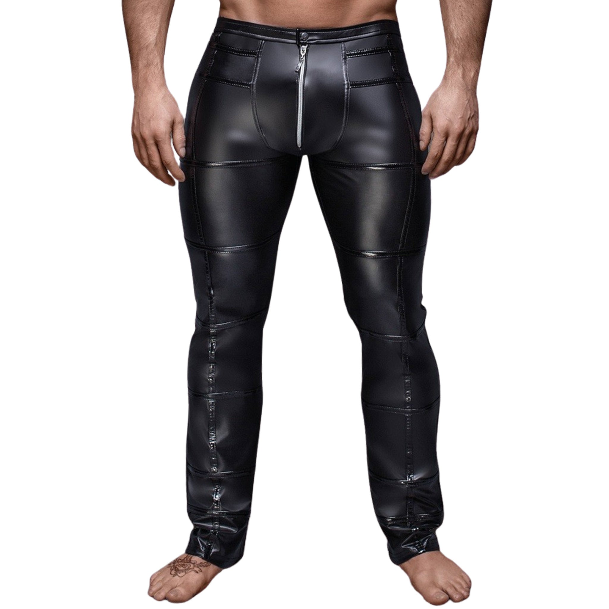 Mens Wetlook Pants With Front Zipper