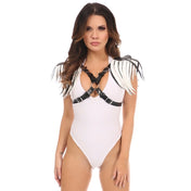 Vegan Leather Body Harness with Fringe O/S