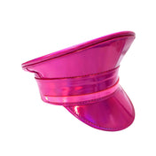 PVC military police captain hat headgear simple strap holographic accessories halloween rave pink