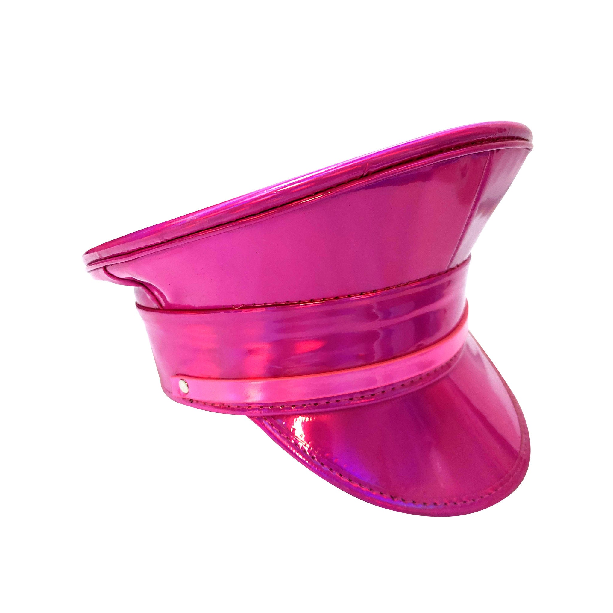 PVC military police captain hat headgear simple strap holographic accessories halloween rave pink