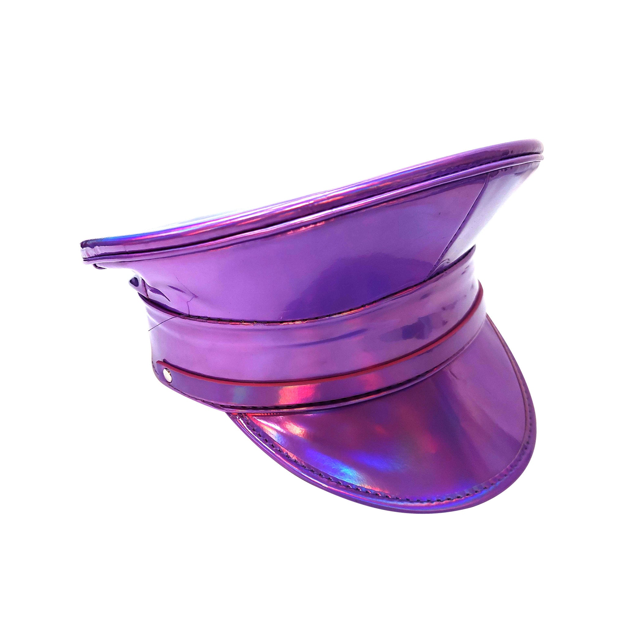 PVC military police captain hat headgear simple strap holographic accessories halloween rave purple