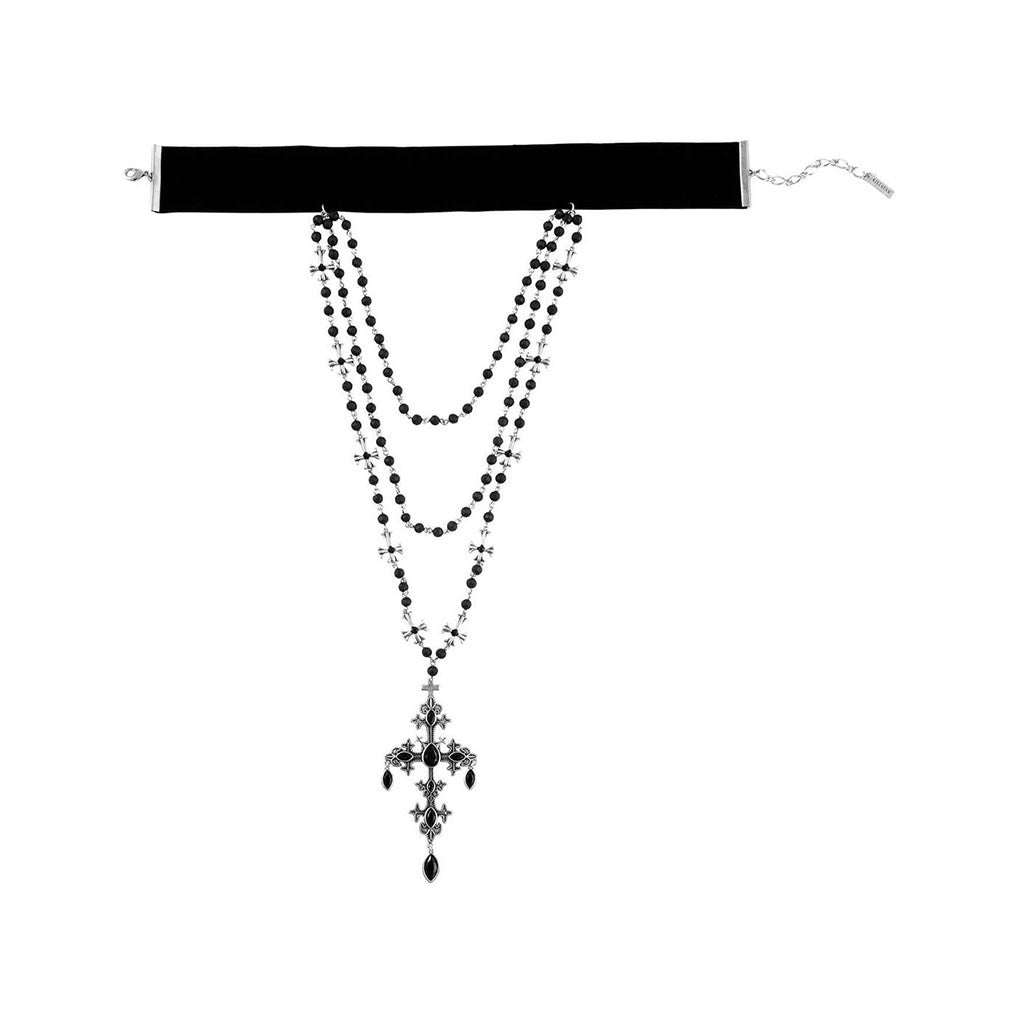 Summon The Night Multilayer Cross Choker Necklace