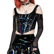 PVC Multicolor Piping Long Sleeve Corset Top