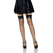 Fence Net Thigh High Stockings with Satin Bow O/S