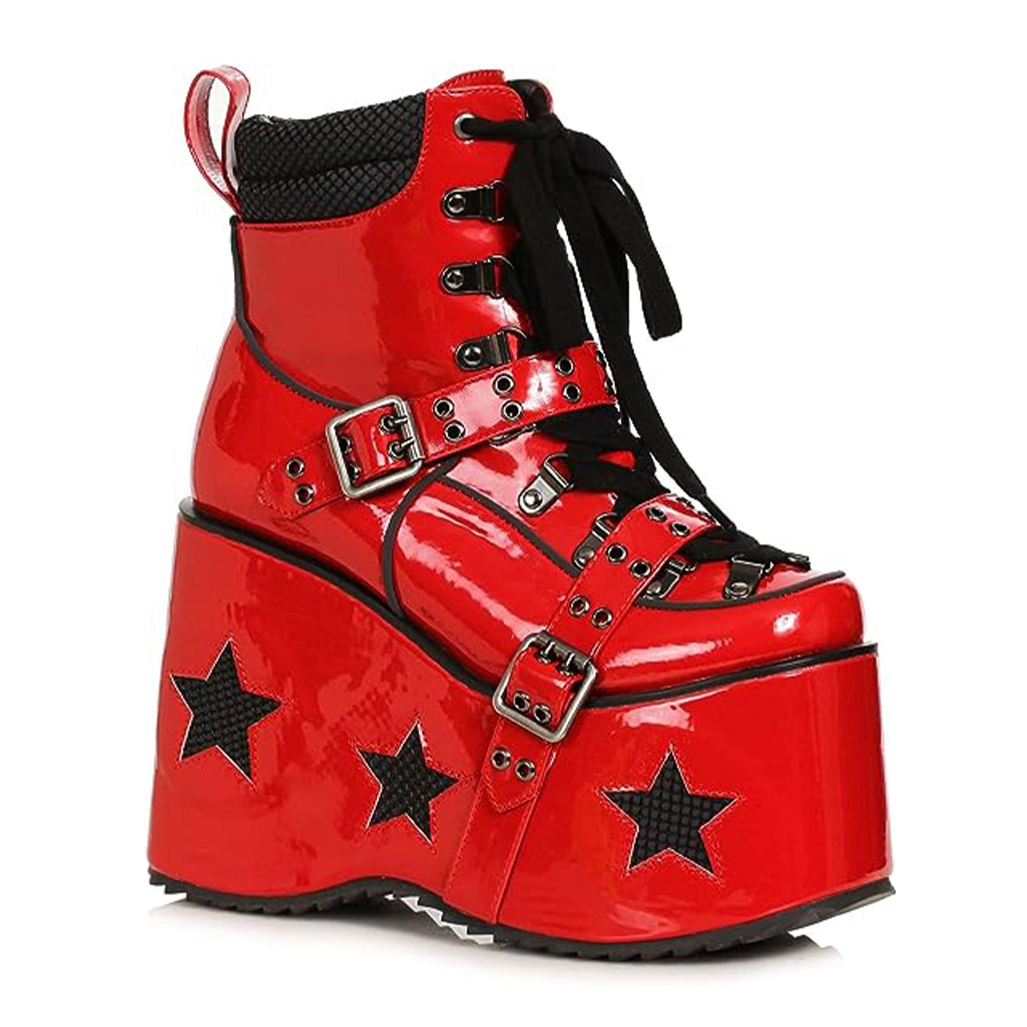 PVC Chunky Laced Platform Booties with Stars & Buckles