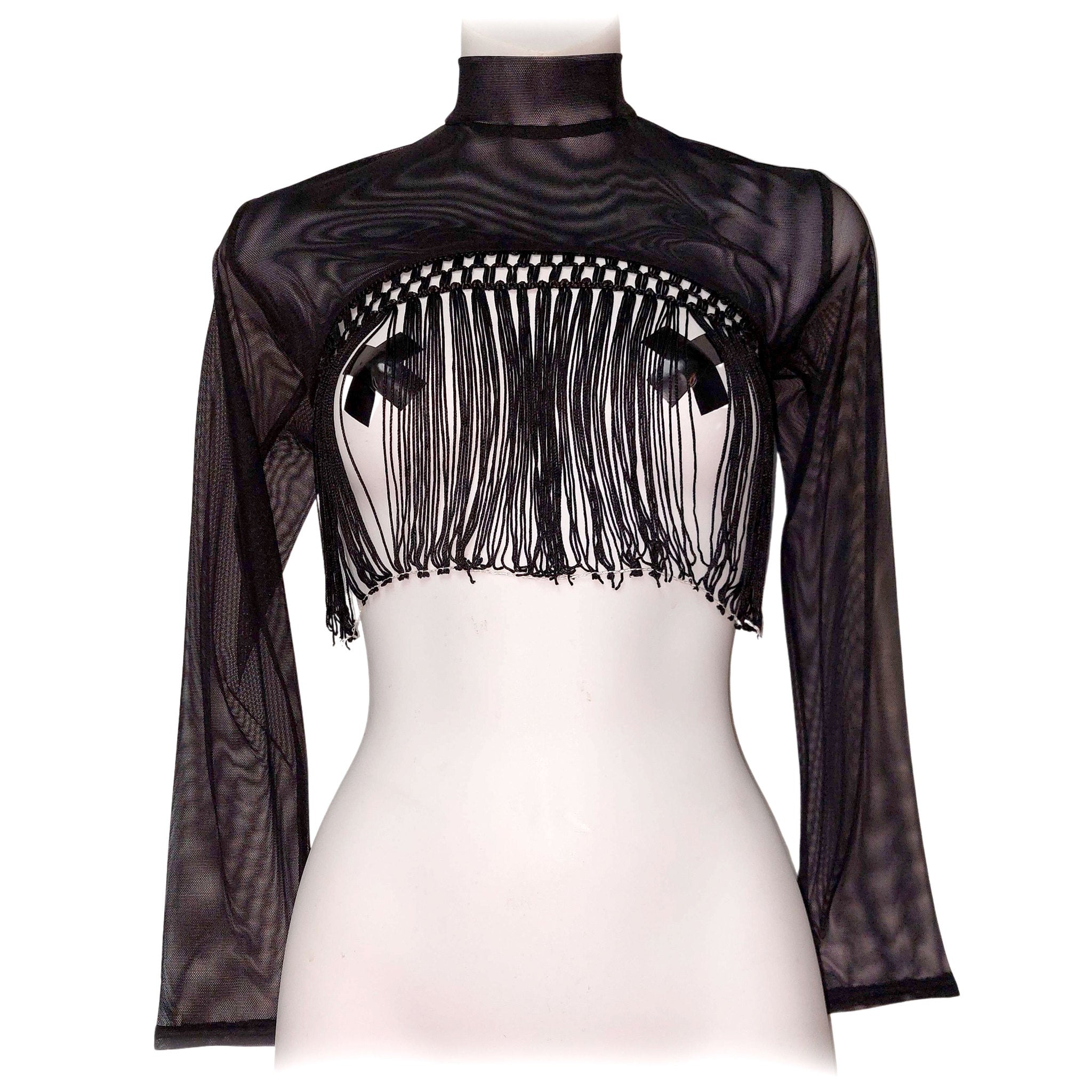 Mesh Long Sleeve  Bolero with Fringe