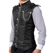 PU Trim Striped Corset Boned Studded Waistcoat Vest