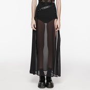 Gradient Mesh Split Chiffon Maxi Skirt with Belt