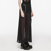 Gradient Mesh Split Chiffon Maxi Skirt with Belt