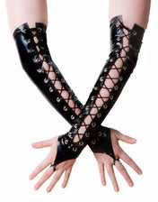 Lace Up Fingerless Elbow Latex Gloves O/S