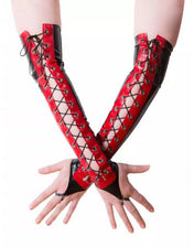 Lace Up Fingerless Elbow Latex Gloves O/S