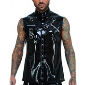 Bondage Style Sleeveless Latex Collar Shirt