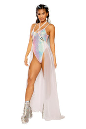 White Iridescent Harness Gypsy Skirt O/S