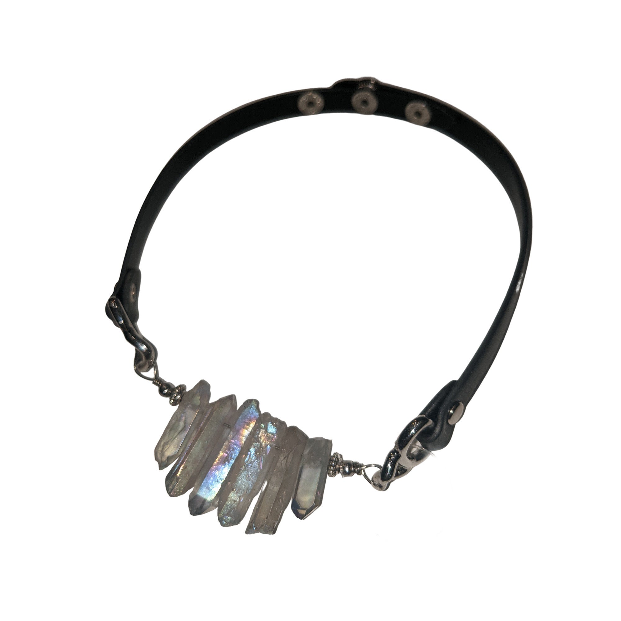 Hexagonal Prism  Crystals Vegan Leather Choker Necklace
