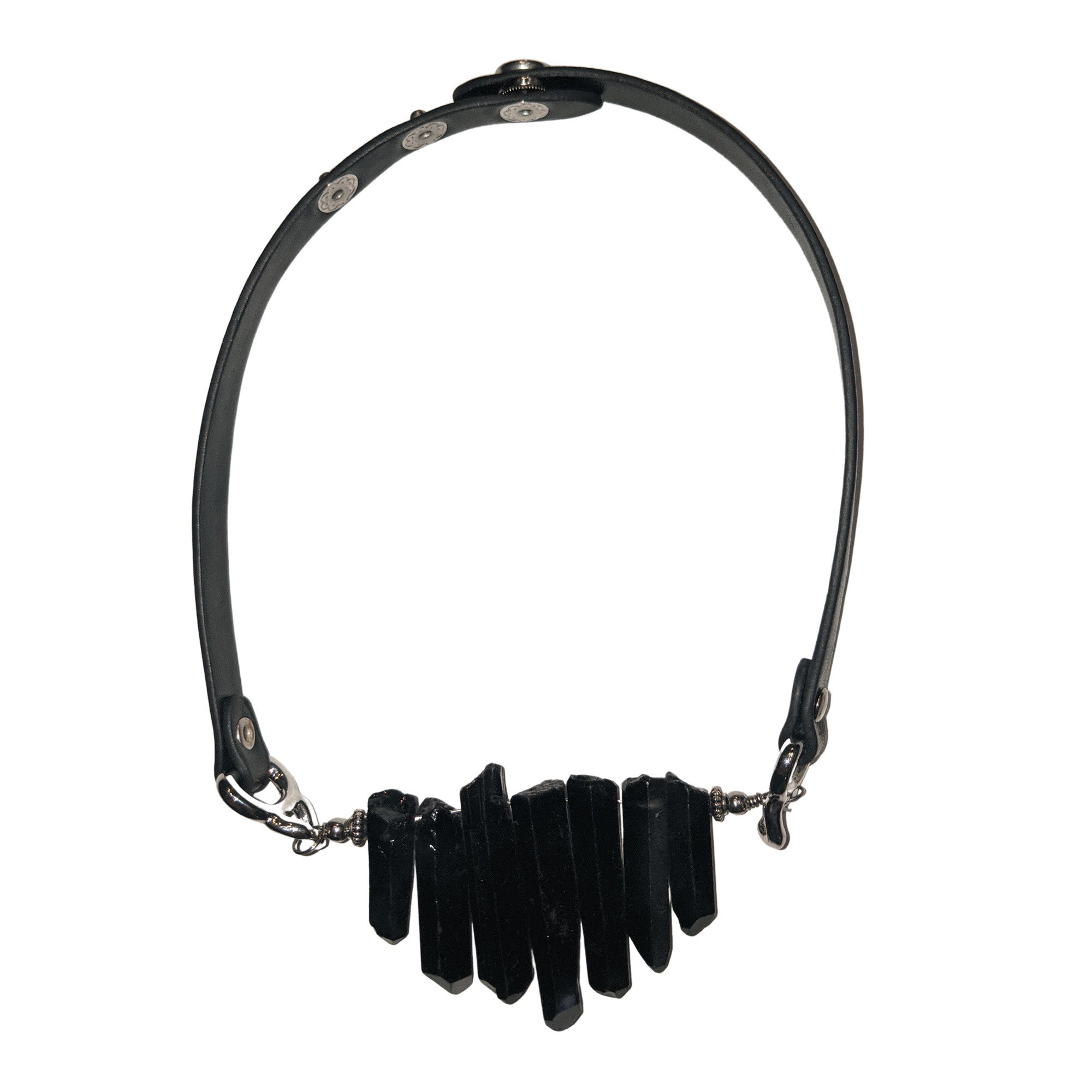 Hexagonal Prism  Crystals Vegan Leather Choker Necklace