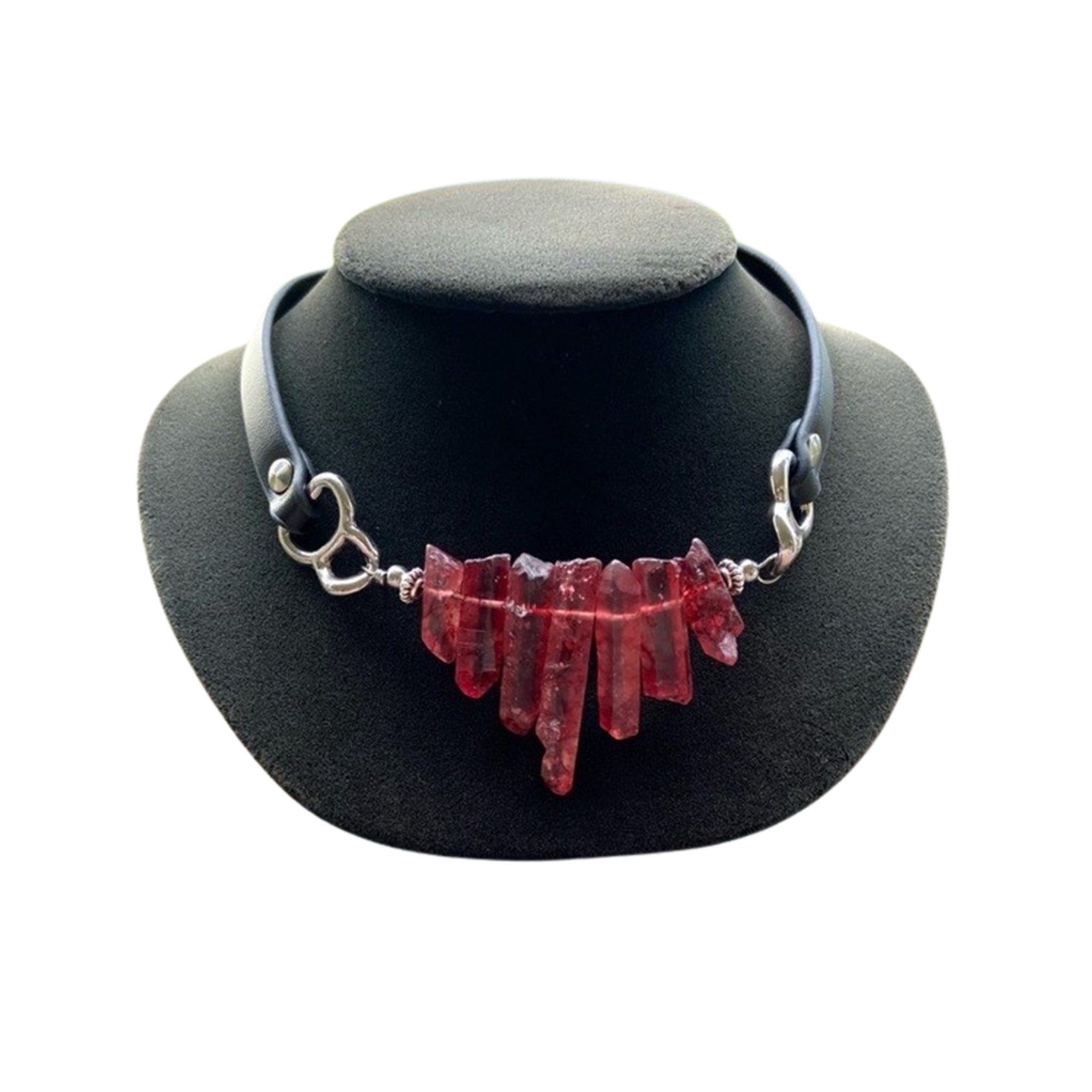 Hexagonal Prism  Crystals Vegan Leather Choker Necklace