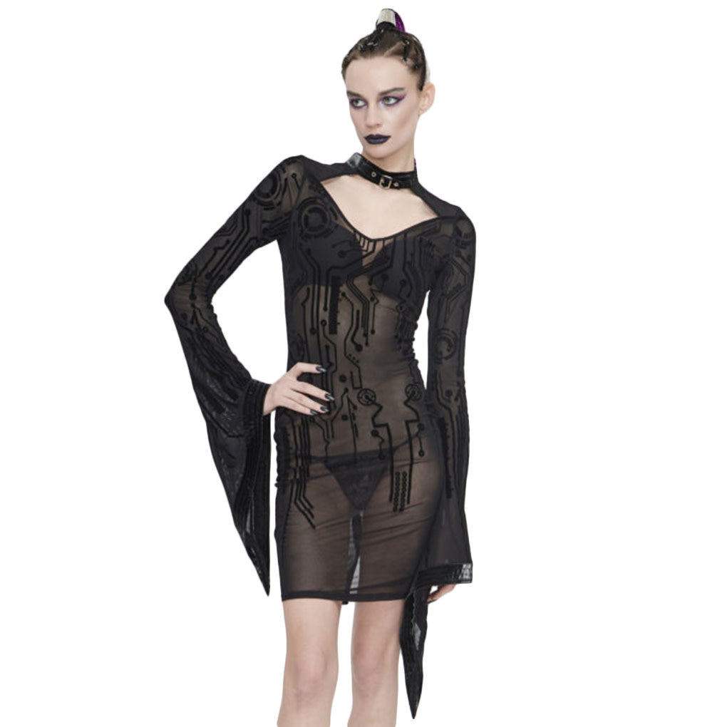 Sheer Cyber Sexy Dress with Buckle Collar