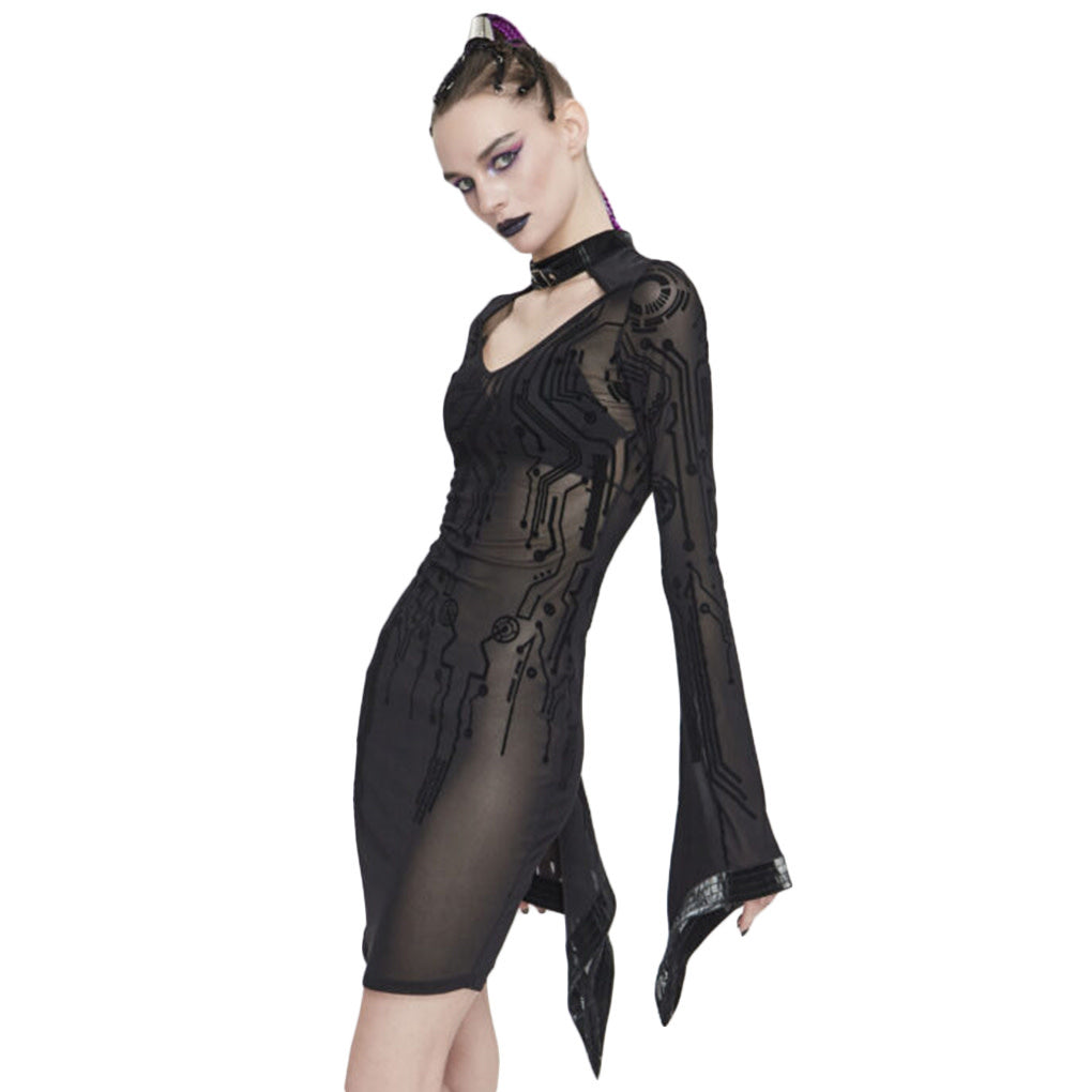 Sheer Cyber Sexy Dress with Buckle Collar