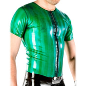 Striped Latex T-Shirt with Front Zip