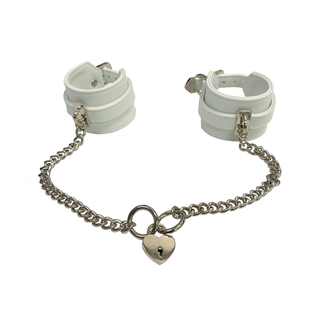 Wrist Cuffs with Connecting Chain & Heart Lock