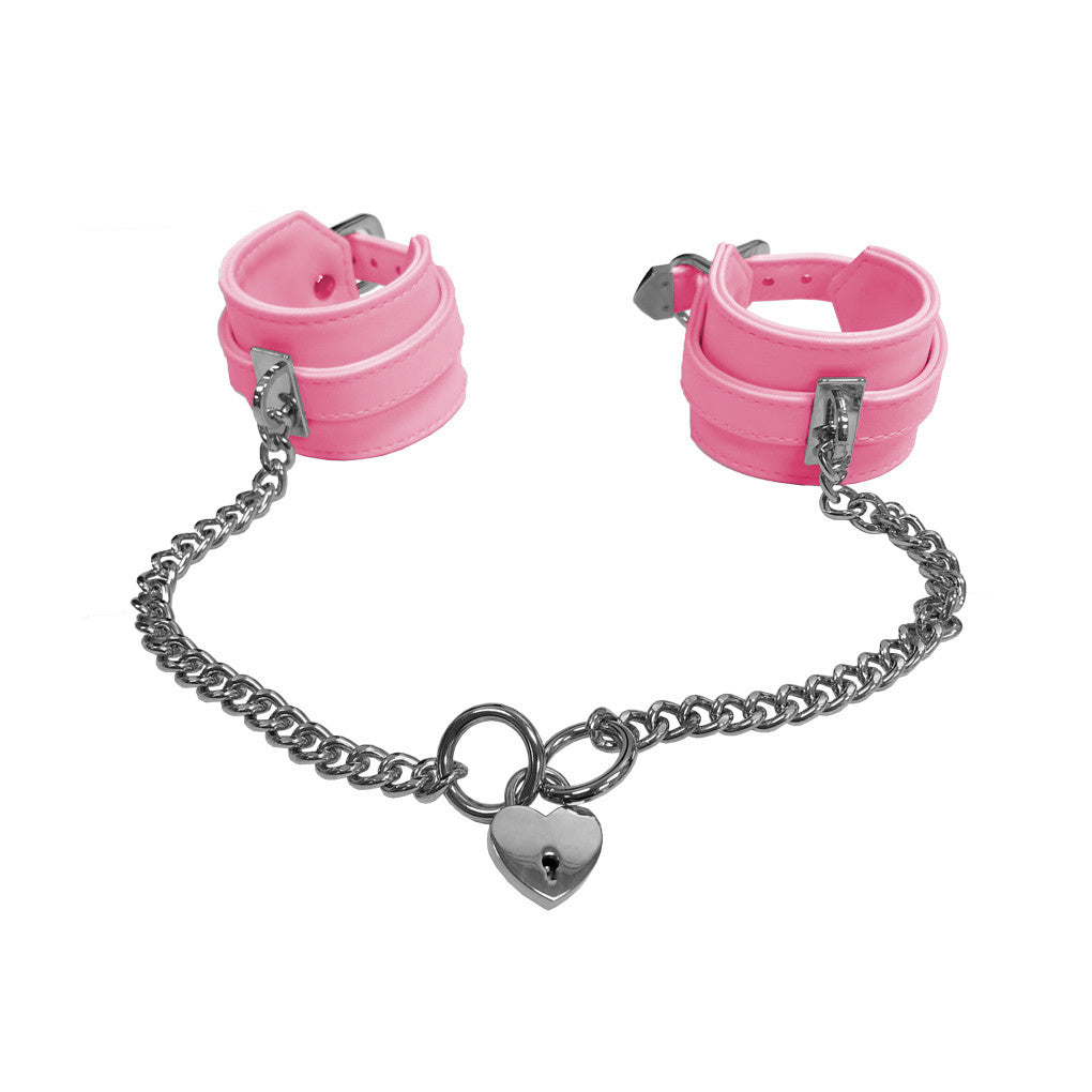Wrist Cuffs with Connecting Chain & Heart Lock
