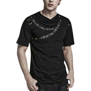 Cowl Collar Wetlook Studded Trim T-shirt