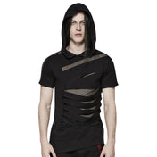 Slashed Mesh Insets Hooded Tshirt