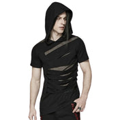 Slashed Mesh Insets Hooded Tshirt