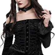 Baroness Straight Shoulders Ruffle Cuff Velvet Victorian Top