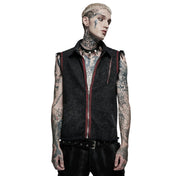 Punk Distressed Denim  Two Tone Zipper Vest
