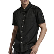 Short Sleeve Button Down Short with Embroidery & Buttons Detail