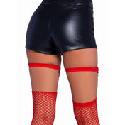 Holographic iridescent shiny vinyl thigh thigh-high suspender garter belt straps pentagram medallion hanging chains
