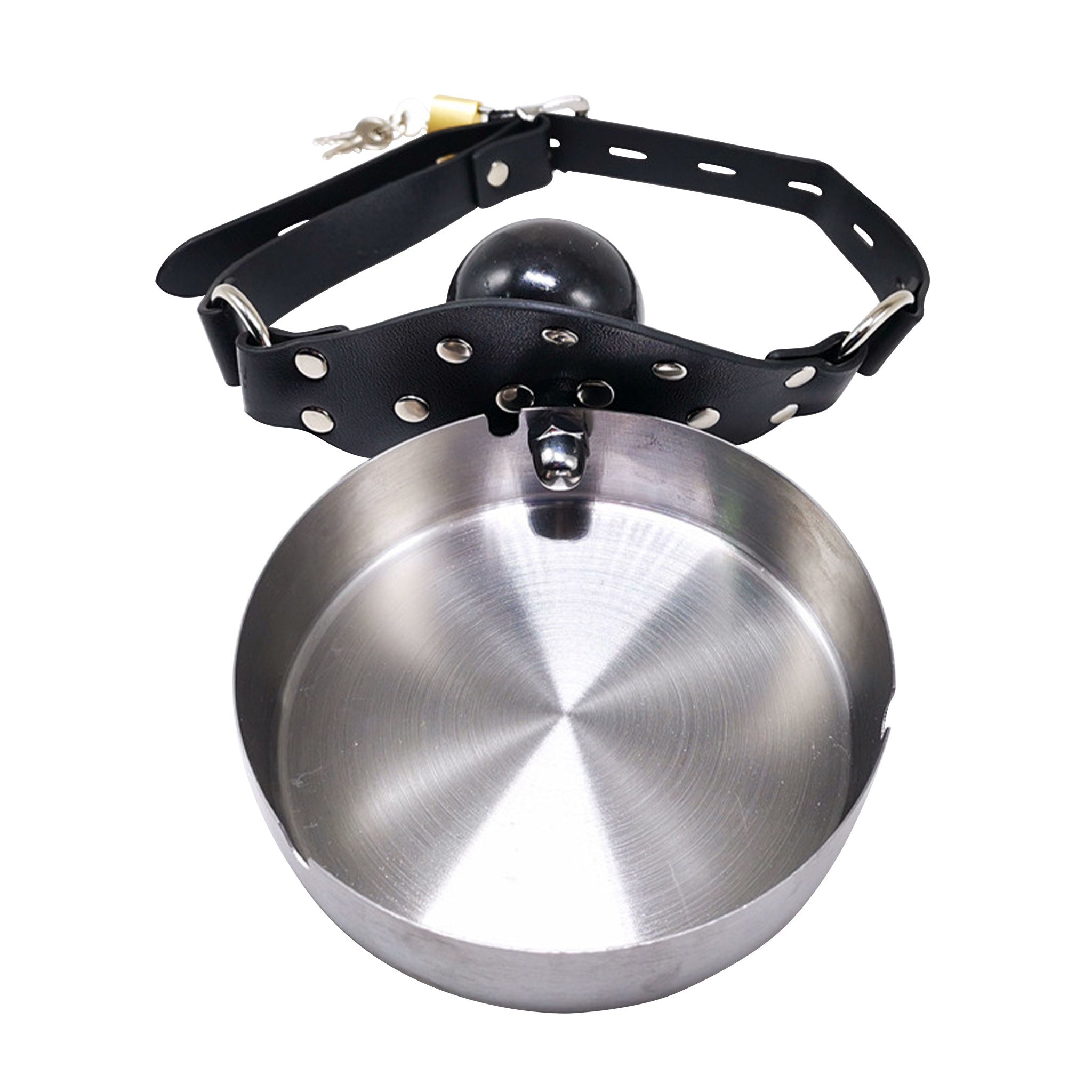 ash tray ball gag lockable silicone faux leather adjustable strap steel ashtray BDSM fetish gag accessory