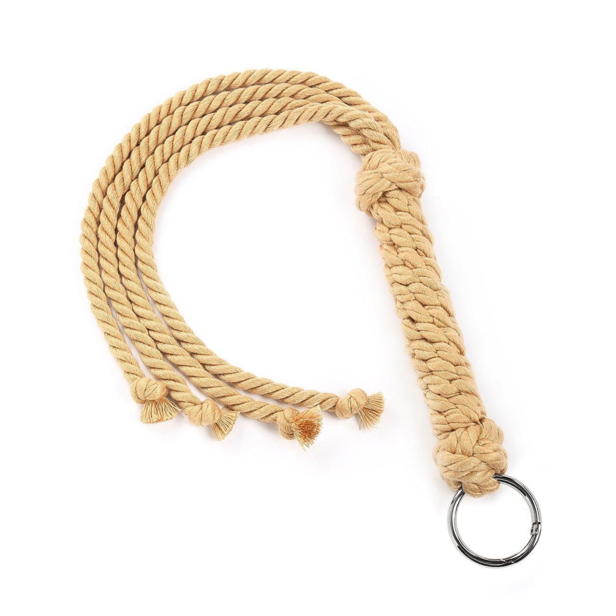 Braided rope flogger, soft impact BDSM whip, golden knotted tails flogger, sensual discipline tool, BDSM sensory play whip, lightweight rope flogger.