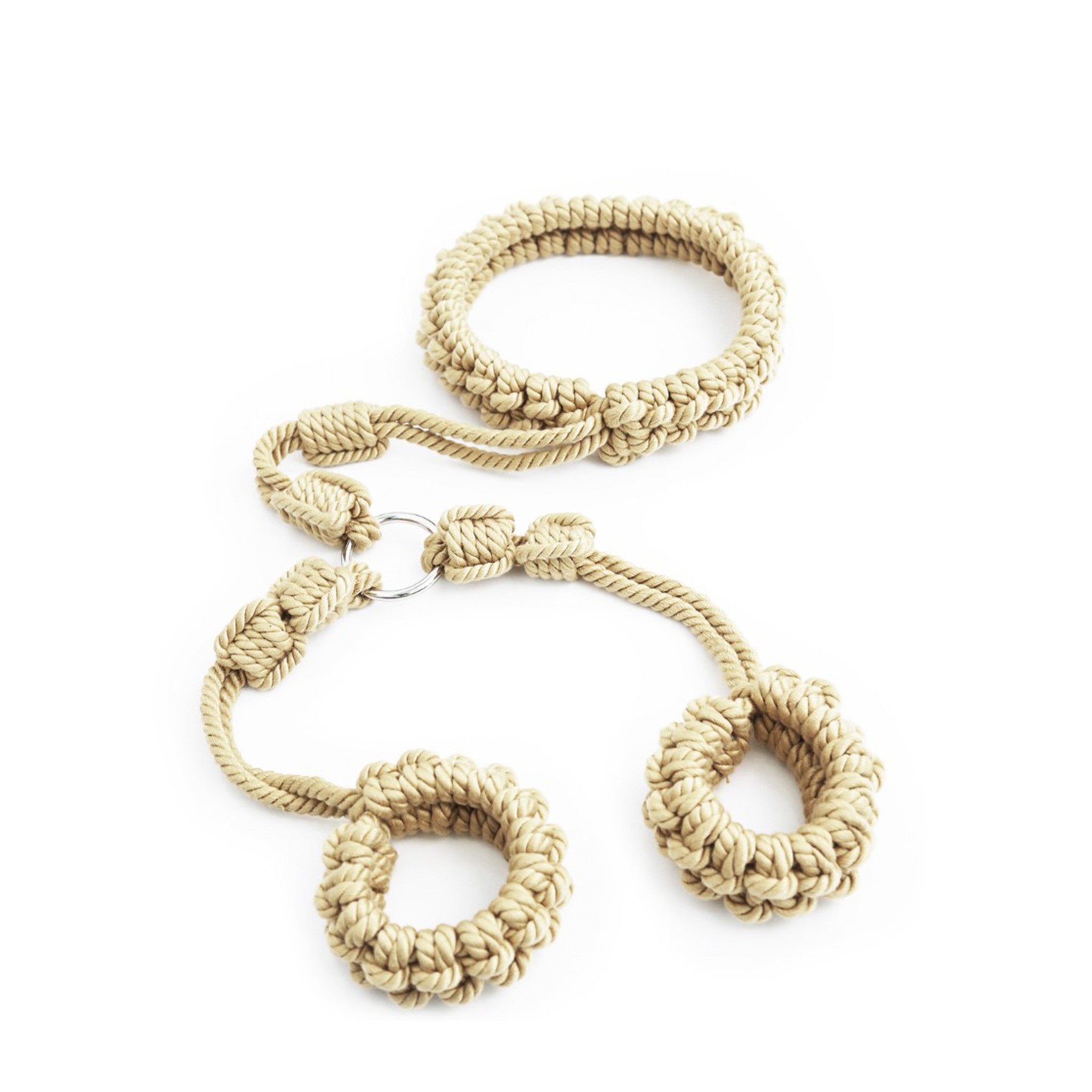 braided rope hand neck connecting adjustable polyester wrist collar O-ring bondage fetish restraint accessory