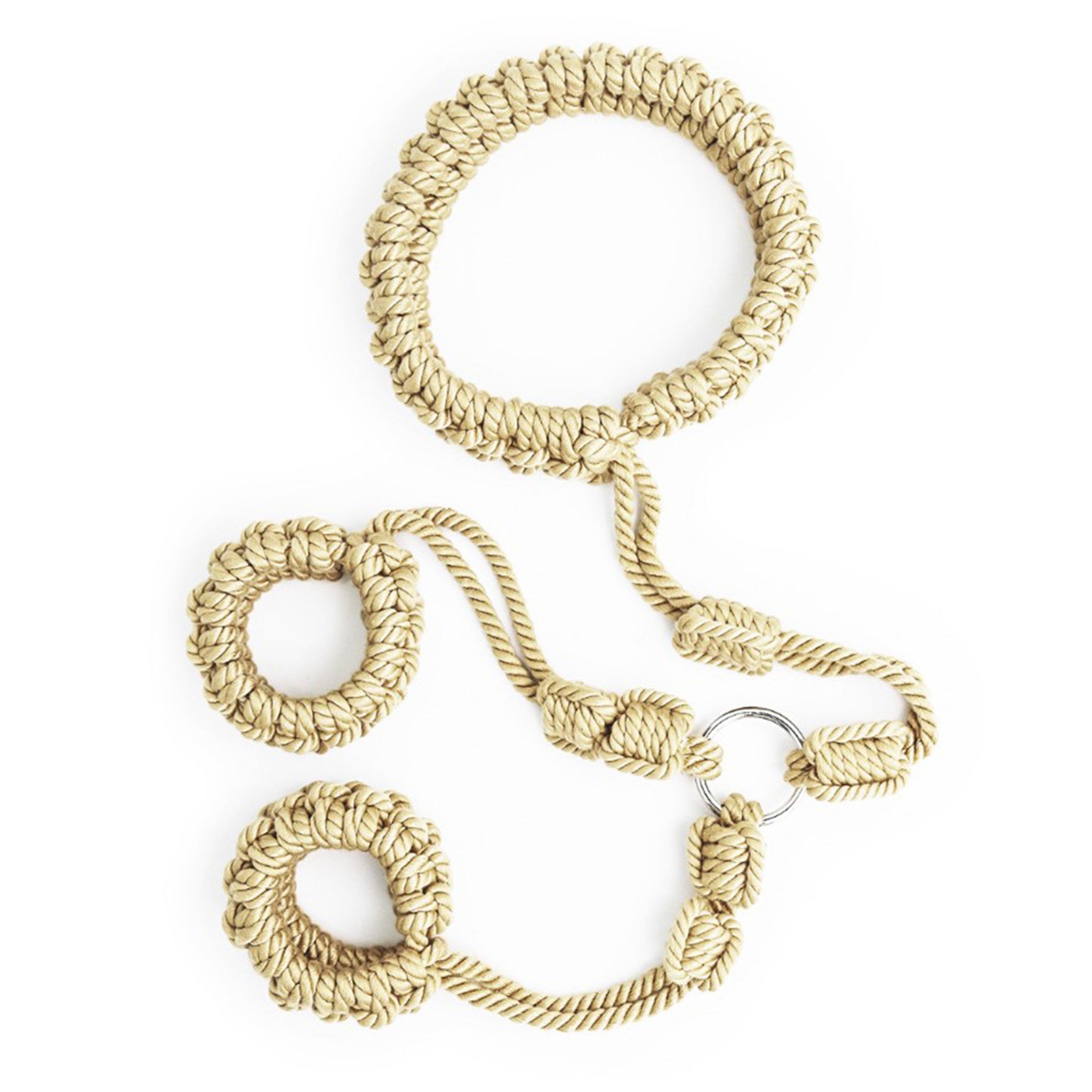 braided rope hand neck connecting adjustable polyester wrist collar O-ring bondage fetish restraint accessory