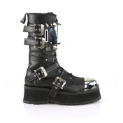 Metal toe cap platform boot claw spikes chrome shin plate buckled lace-up vegan leather 2.75 inch platform Fetish Factory edgy footwear