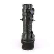 Metal toe cap platform boot claw spikes chrome shin plate buckled lace-up vegan leather 2.75 inch platform Fetish Factory edgy footwear