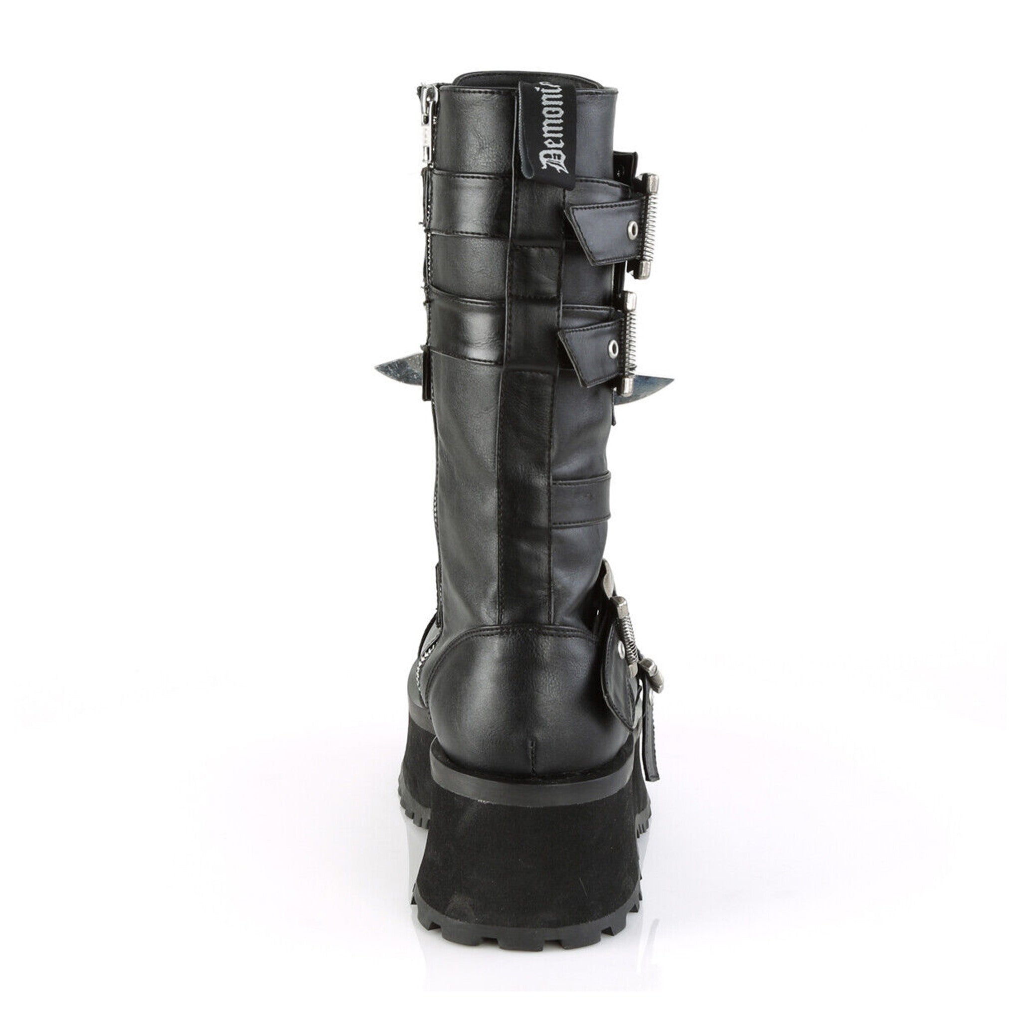 Metal toe cap platform boot claw spikes chrome shin plate buckled lace-up vegan leather 2.75 inch platform Fetish Factory edgy footwear