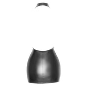 Polyester elastane wetlook polymer-coating dress mini dress minidress mini-dress criss-cross halter neck halterneck open-back hook-and-eye sleeveless curvy sexy black 