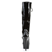 Stretch-vinyl footwear shoes boot lace-front laceup lace-up knee-high knee-hi knee stiletto stiletto-heel inside-zip zipper round-toe glossy shiny commanding hooker gogo go-go glam sky-high height cling fetish fashion alt-fashion punk rock club clubwear club-wear female femme feminine women black