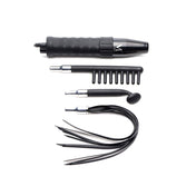 Deluxe E-Stim wand kit, electro shock sex toy set, silicone e-stim attachments, electric stimulation wand with flogger, BDSM electro play toy, adjustable intensity electro stim wand, Fetish Factory electro gear set
