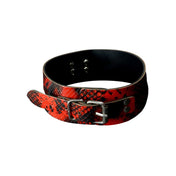 Red crocodile-print bondage kit, 8-piece BDSM set, vegan leather bondage travel kit, luxury restraint set, Fetish Factory bondage gear.