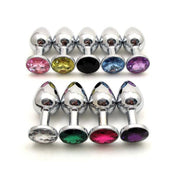 Small stainless steel butt plug with jeweled end, 1 inch diameter, 3 inch length, lightweight metal anal plug, sparkling gem butt plug for BDSM or erotic play