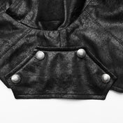 goth hooded shoulder harness cracked faux leather skull pendant rivets adjustable drawstring zipper front gothic accessory punk harness alternative fashion edgy statement piece