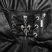 goth hooded shoulder harness cracked faux leather skull pendant rivets adjustable drawstring zipper front gothic accessory punk harness alternative fashion edgy statement piece