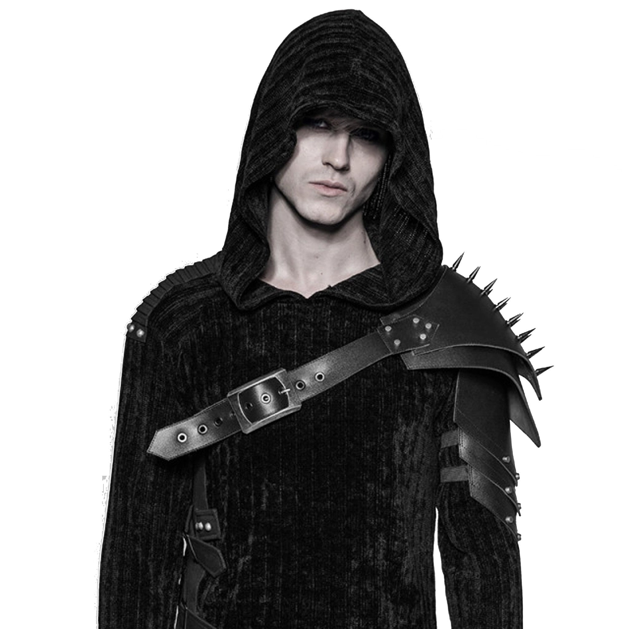 heavy warrior single shoulder spiked harness black asymmetric cross body strap adjustable buckle gothic punk cosplay accessory alternative fashion studded shoulder harness one size fits most